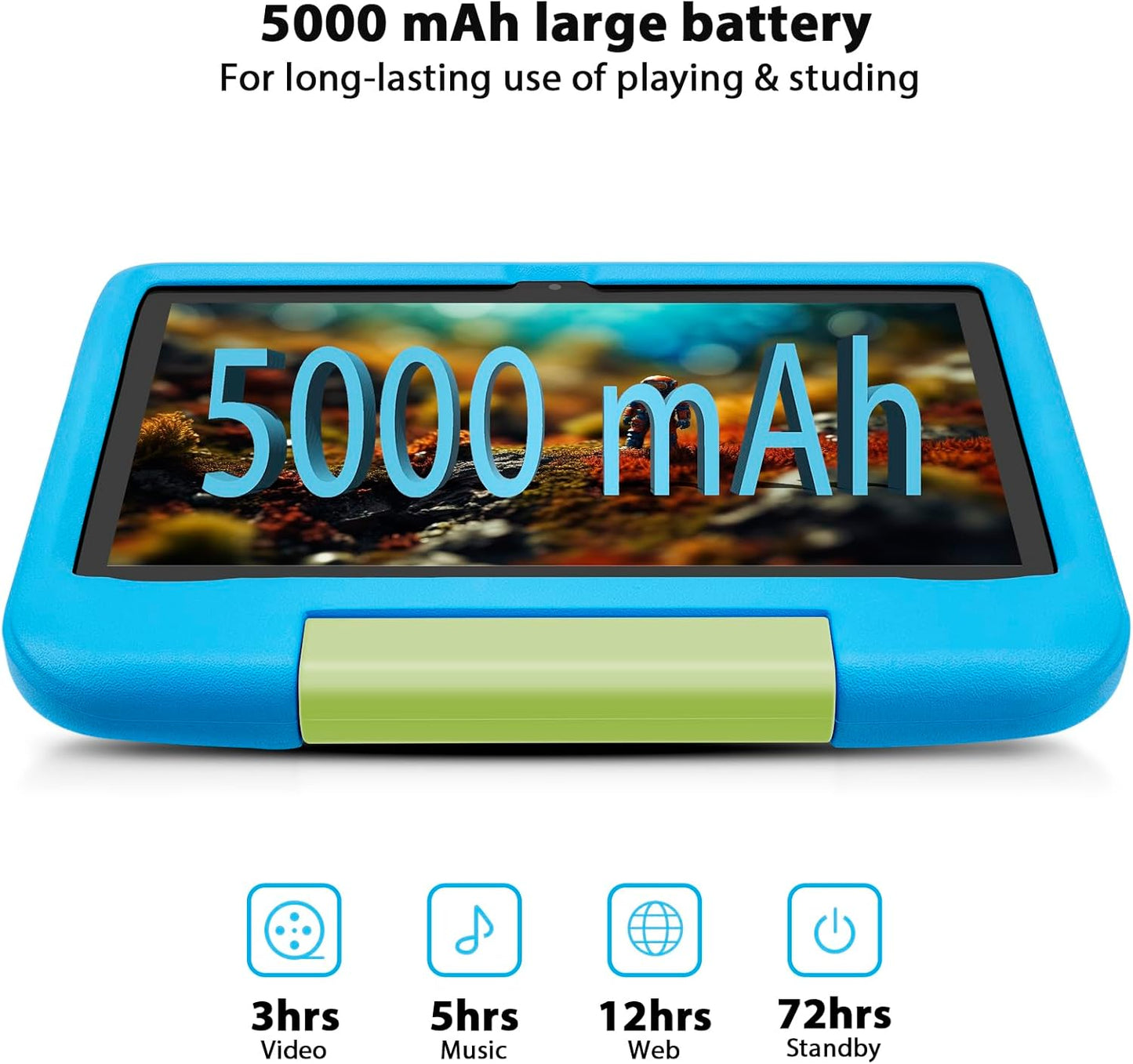 Kids Tablet 10 Inch - Android 14 Tablet for Kids, Octa-Core 8(4+4) GB+64GB, IPS HD Toddler Device, Wifi 6, Dual Camera, GMS, Parental Control Mode (Blue EVA Case)