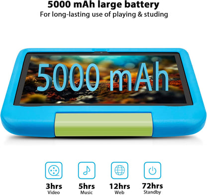 Kids Tablet 10 Inch - Android 14 Tablet for Kids, Octa-Core 8(4+4) GB+64GB, IPS HD Toddler Device, Wifi 6, Dual Camera, GMS, Parental Control Mode (Blue EVA Case)