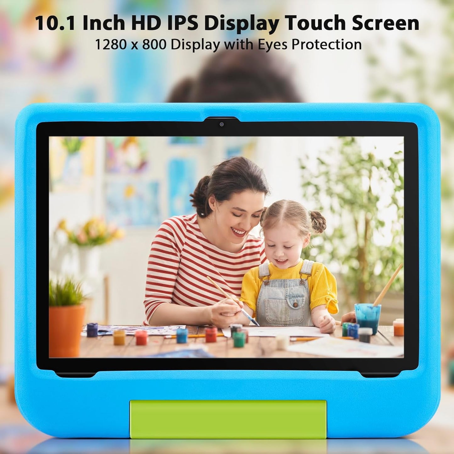 Kids Tablet 10 Inch - Android 14 Tablet for Kids, Octa-Core 8(4+4) GB+64GB, IPS HD Toddler Device, Wifi 6, Dual Camera, GMS, Parental Control Mode (Blue EVA Case)