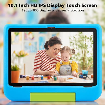 Kids Tablet 10 Inch - Android 14 Tablet for Kids, Octa-Core 8(4+4) GB+64GB, IPS HD Toddler Device, Wifi 6, Dual Camera, GMS, Parental Control Mode (Blue EVA Case)
