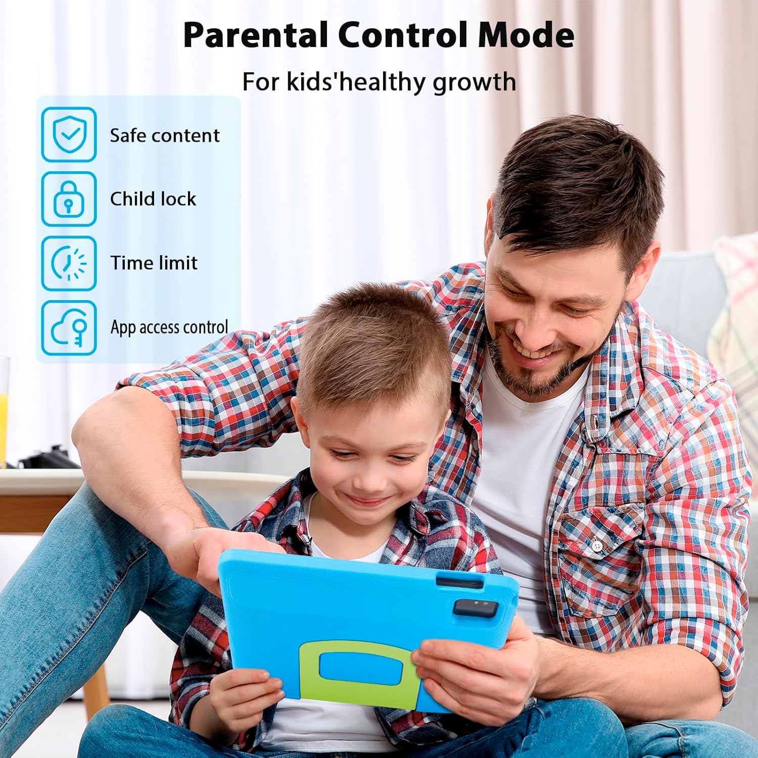 Kids Tablet 10 Inch - Android 14 Tablet for Kids, Octa-Core 8(4+4) GB+64GB, IPS HD Toddler Device, Wifi 6, Dual Camera, GMS, Parental Control Mode (Blue EVA Case)