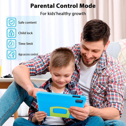 Kids Tablet 10 Inch - Android 14 Tablet for Kids, Octa-Core 8(4+4) GB+64GB, IPS HD Toddler Device, Wifi 6, Dual Camera, GMS, Parental Control Mode (Blue EVA Case)