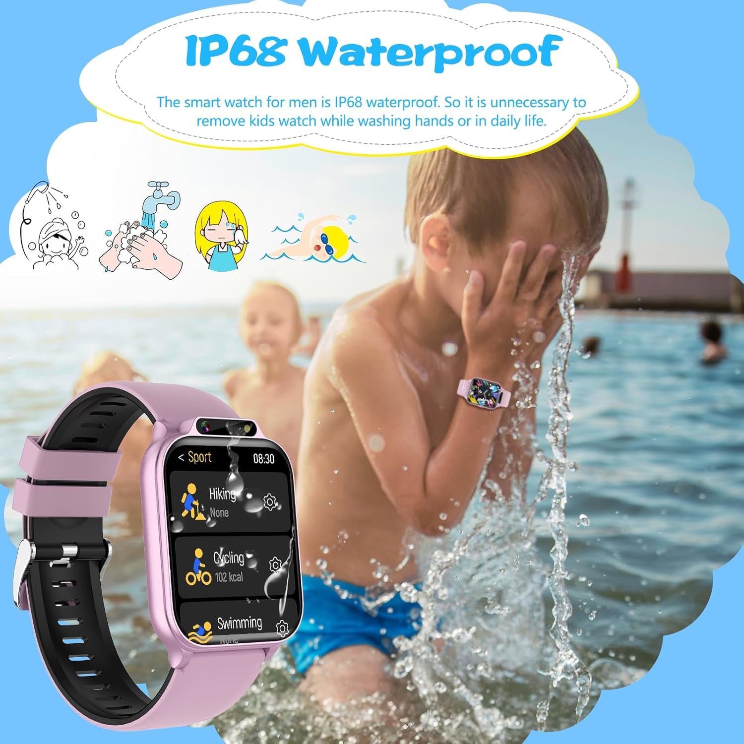 Smart Watch for Kids, Waterproof Smartwatches with Heart Rate, Sleep Monitor, Built-In Ai(Translation/Q&A/Watch Face), Fitness Tracker with Pedometer, Alarm Clock, Gift for 3-12 Years Old Boys Girls
