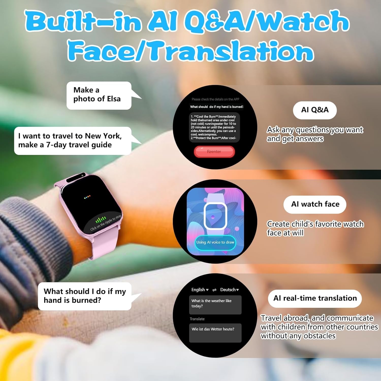 Smart Watch for Kids, Waterproof Smartwatches with Heart Rate, Sleep Monitor, Built-In Ai(Translation/Q&A/Watch Face), Fitness Tracker with Pedometer, Alarm Clock, Gift for 3-12 Years Old Boys Girls