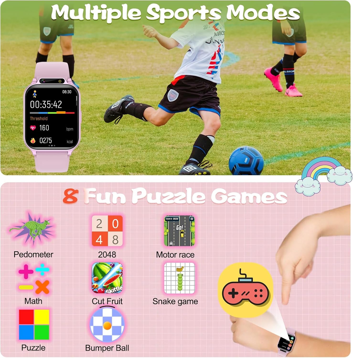 Smart Watch for Kids, Waterproof Smartwatches with Heart Rate, Sleep Monitor, Built-In Ai(Translation/Q&A/Watch Face), Fitness Tracker with Pedometer, Alarm Clock, Gift for 3-12 Years Old Boys Girls